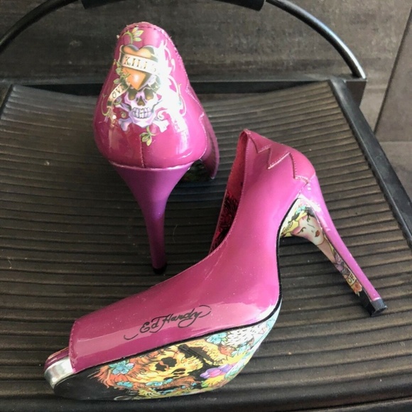 Ed Hardy peep toe 4.5" heels size 6 - Picture 8 of 9